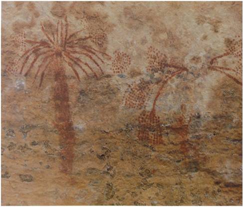 Tassili : peinture rupestre de palmiers-dattiers