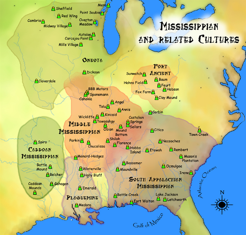 Les Cultures du Mississippi entre 1000 et 1600 d'après Hroe