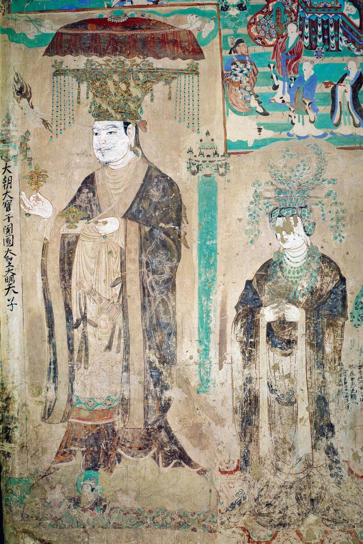Portrait of Viśa Saṃbhava, a Khotan king and his queen consort, 10th century