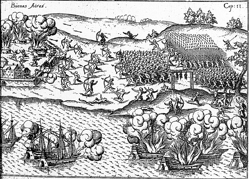 Tiembus and Quarandis fighting the first Spanish stronghold of Buenas-Aeres