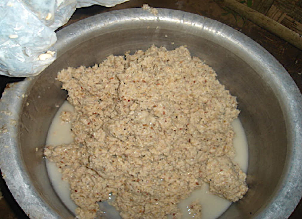 Aos people from Nagaland (India). Zutho fermented mash to be diluted and filtered