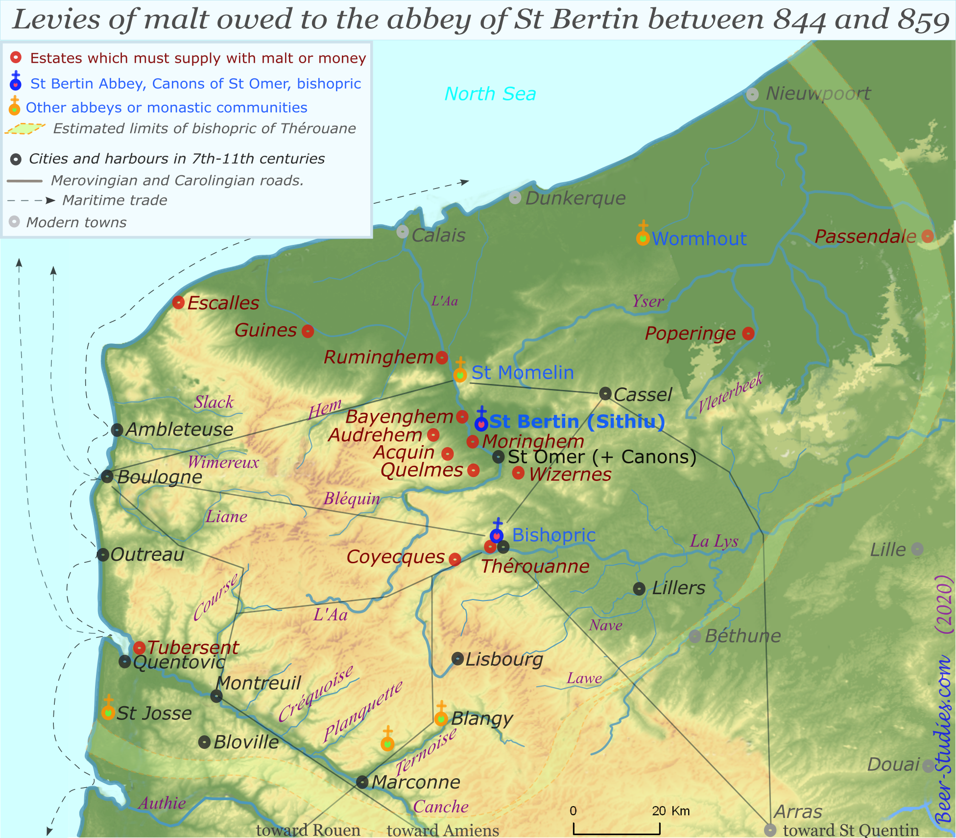 Abbey of St Bertin (Northern France). Its estates owed malt between 844 and 859.