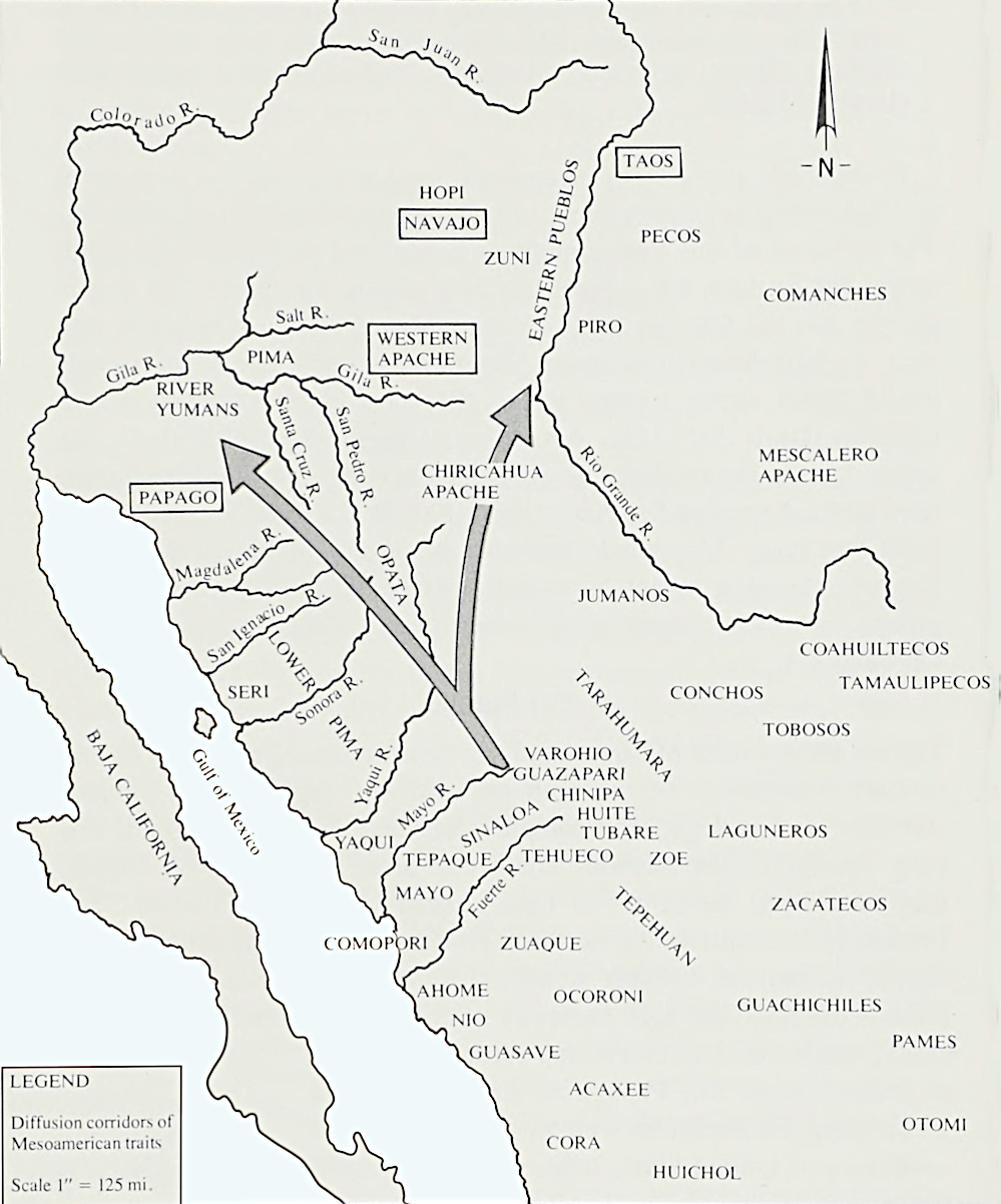 Map of Native American tribes in the Great Southwest showing their distribution at the time of European contact around 1700