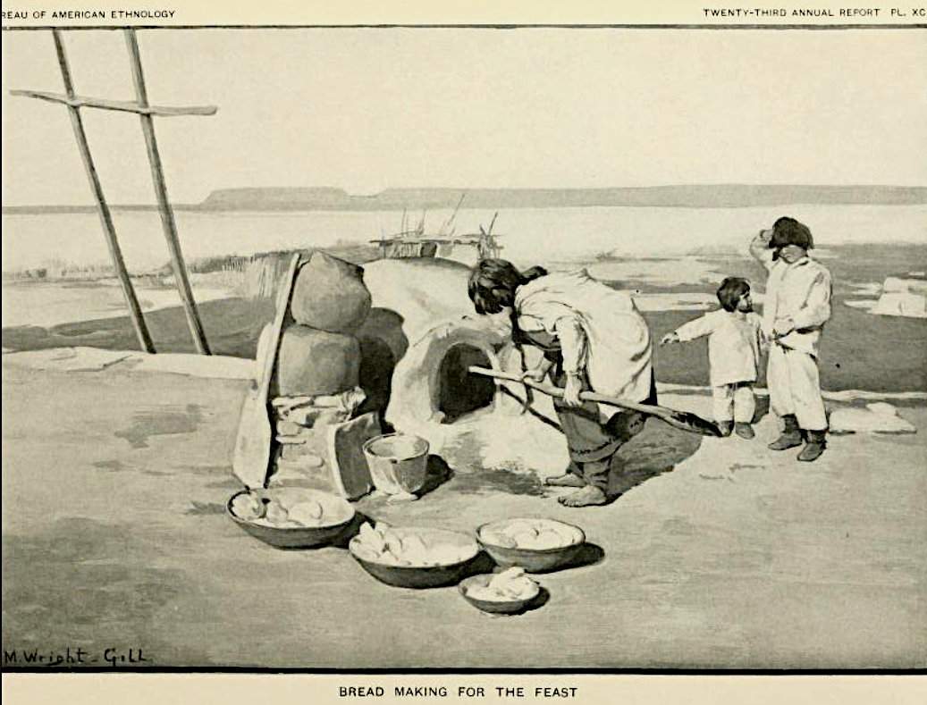 Fabrication de pain Zuñi pour la fête vers 1900