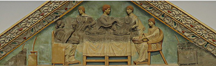 Relief en pierre représentant un banquet funéraire avec un homme et des femmes (Trèves, Musée de Bonn)