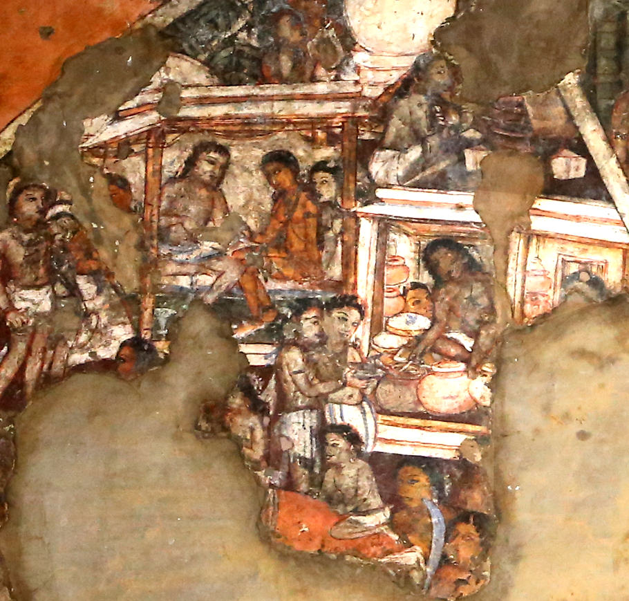 Une échoppe de Surā peinte dans la grotte 17 d'Ajanta, 4e-6e siècle